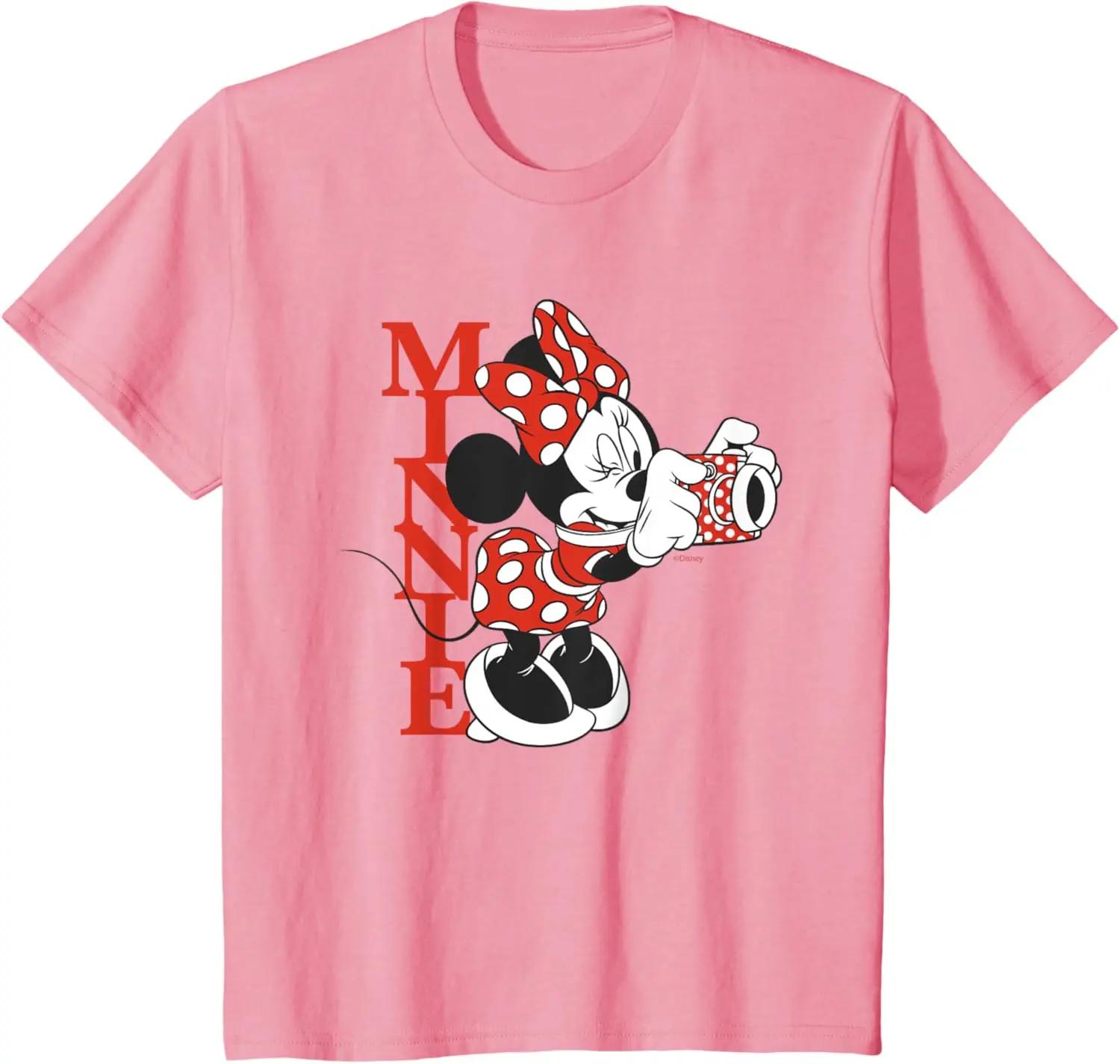 Hot Fashion Disney Minnie Mouse with Camera Polka Dot Day Vintage T-Shirt S-4XL Four Seasons Gift XL
