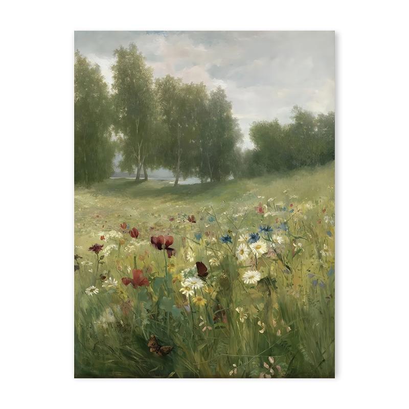Vintage Countryside Wall Art Canvas Painting Retro Rustic Spring Flowers Natural Landscape Print Posters for Living Room Decor