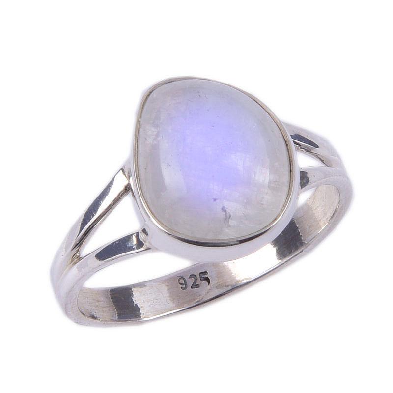 Natürlicher Regenbogen-Mondstein Edelstein Handgefertigt 925 Sterlingsilber Ring Größe 7 K1M86