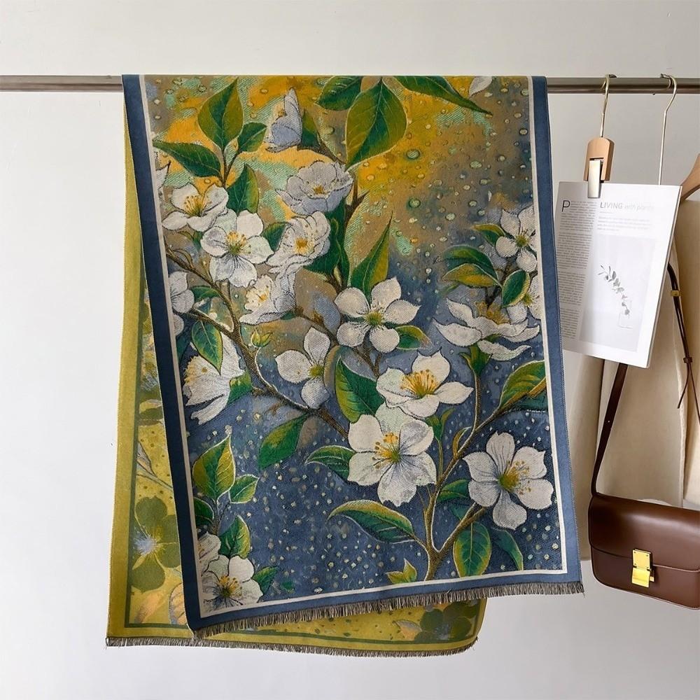 Imitation Cashmere Oil Painting Scarf Long Fringed Shawl  Wedding Party Evening Dresses