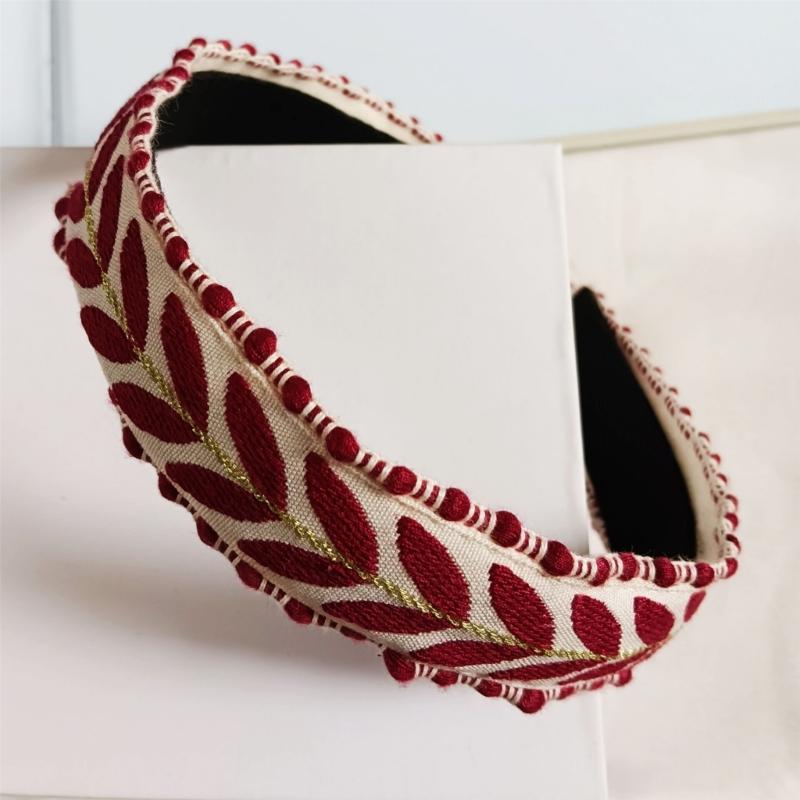 Wide Knotted Hairband With Leaf Embroidery Design Headbands Soft Fabric Hair Decoration Fashion Headwear For Women Girls