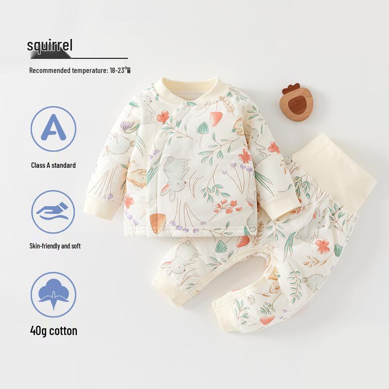 Jingqi Kids' Quilted Cotton Underwear Set - Warm Autumn/Winter Pants & Top for Boys and Girls