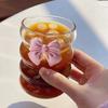 1pc Bow Glass Cute Water Cup Cartoon Bow Glass Cup Striped Cute Doodle Coffee Mug Household Fruit Tea Lemonade Girls Gift