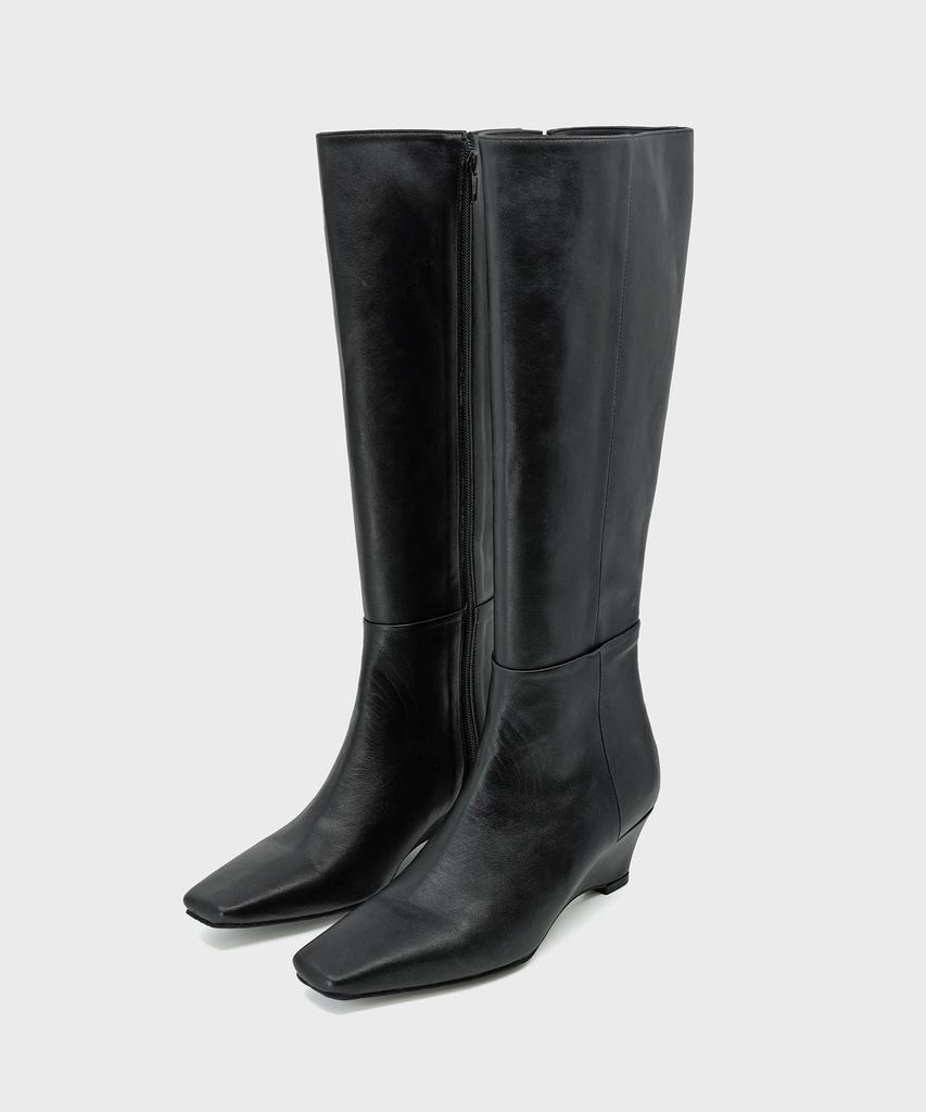 Moodnight Zina Wedge Heel Square Long Boots - 2 Colors | 5Cm