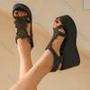 Fashion Thick Bottom Wedges Roman Sandals Women New Rhinestone High Heel Open Toe Big Size Sandales Casual Black Summer Gladiator Sandal