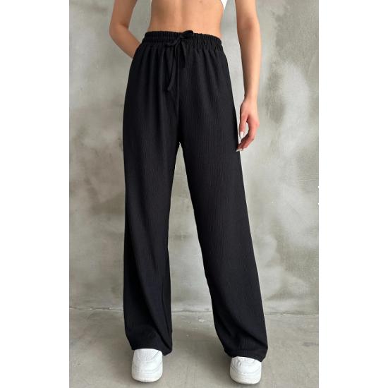 Damen Schwarze Palazzo Hose mit Gummizug in der Taille Sommer Trend Mode