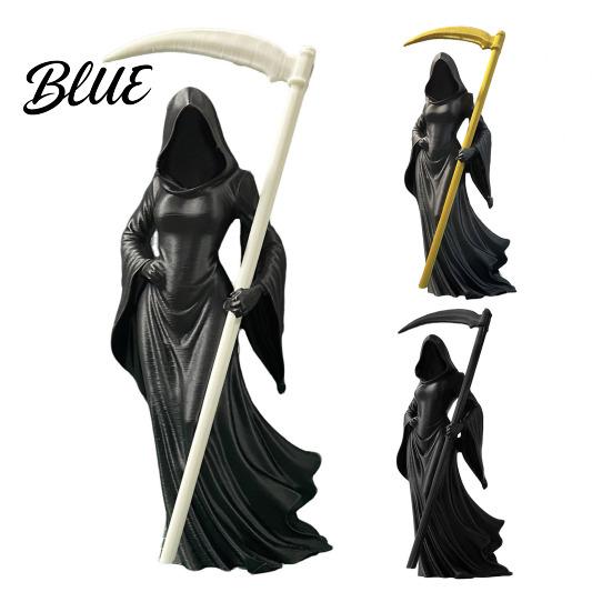 Dark Academia Bookshelf Decor 3D Printed Female Grim Reaper Statue Hooded Faceless Gothic Resin Figurine with Detachable Home Ornament Scythe,
