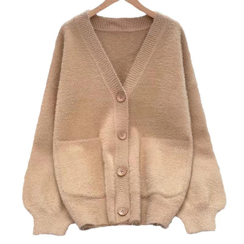 Faux Mink Sweater Cardigan Jacket Female Fall and Winter Lazy Wind Loose Soft Sticky Knit Sweater Top Tide Comfortable Versatile and Fashionable