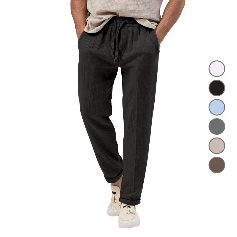 Men's Pants Summer Male Breathable  Trousers Sweatpants Solid Color Linen Fitness Pants Jogging Fitness Streetwear