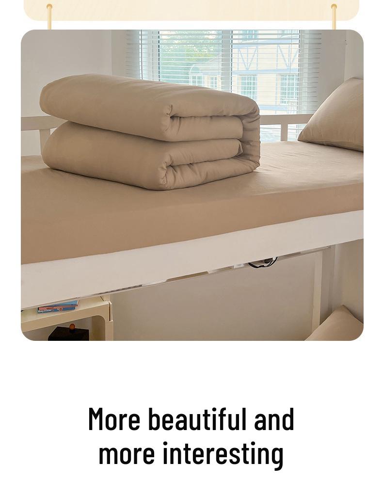 MUJI-Inspired Solid Color Cotton Button-Down Student Bedding Set - Japanese Style, Skin-Friendly, Four-Piece College Set