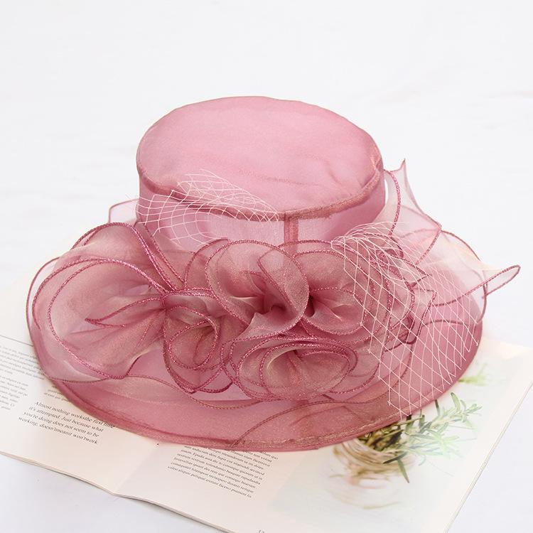 Summer Sun Protection Bucket Hat Organza Flower Sun Hat Foldable Big Brim Beach Hat Mesh Hat