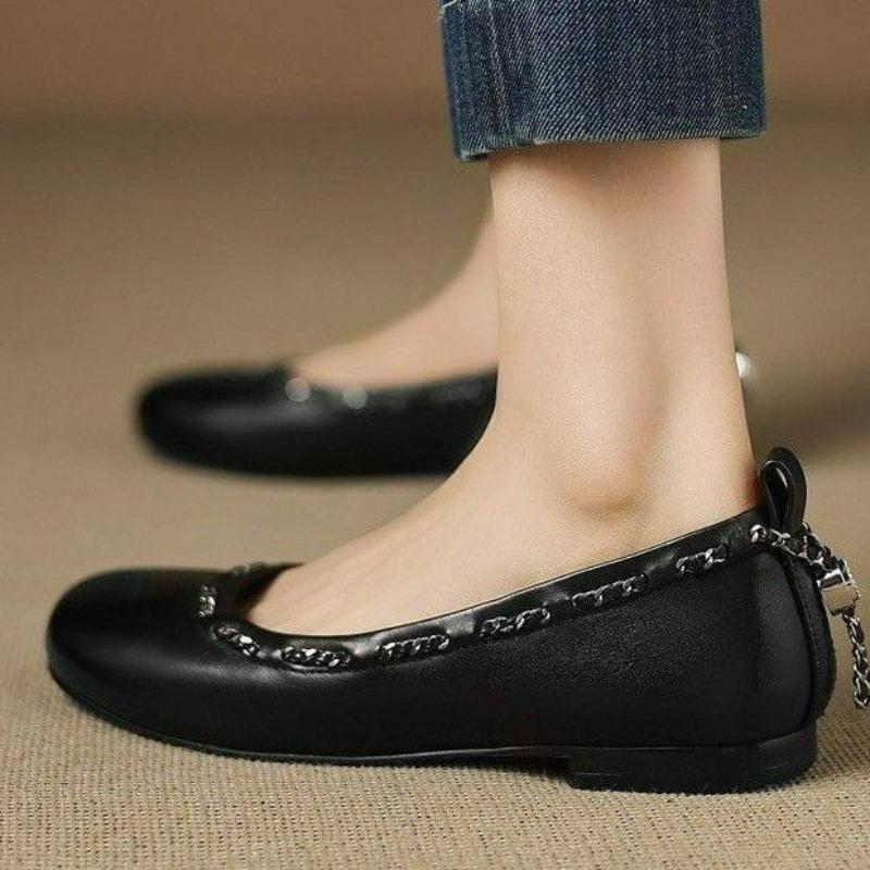 Mode svarta rundnos platt-sula enkla skor dam nya höst mångsidiga lågklackade mjuk-sula djup urringning damskor