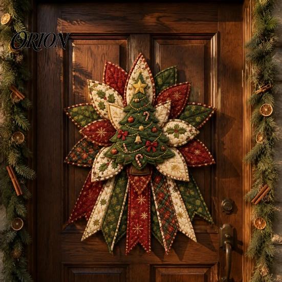 Einfache Nähbastelarbeiten für Partys Festlicher gesteppter Weihnachts-Türbehang DIY-Kit, Immergrüner Baum, 3D-gepolsterte Patchwork-strukturierte bauschige Stoffschleifen