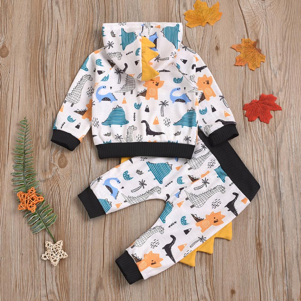 DINOSAUR HOODED SWEATER + PLAID PANT SET - ELEGANT BABY