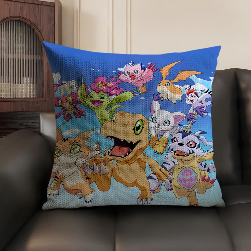 Anime DDigimon AAdventure Cushion Cover Natural Linen Organic Fabric DoubleSided Printing Sofa Home Decor Gift Pillow Case