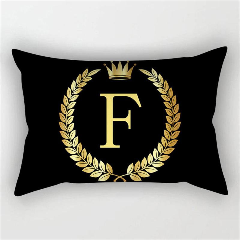 Gold Color Letter Cushion Cover 30x50cm Rectangle Pillow Case Crown Leaves Plant Polyester Black Sofa Pillow Cover Home Decor