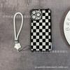 Black plaid applies to iPhone17 mobile phone case, four corners anti-drop airbag 16promax portable rope 15 protective case.