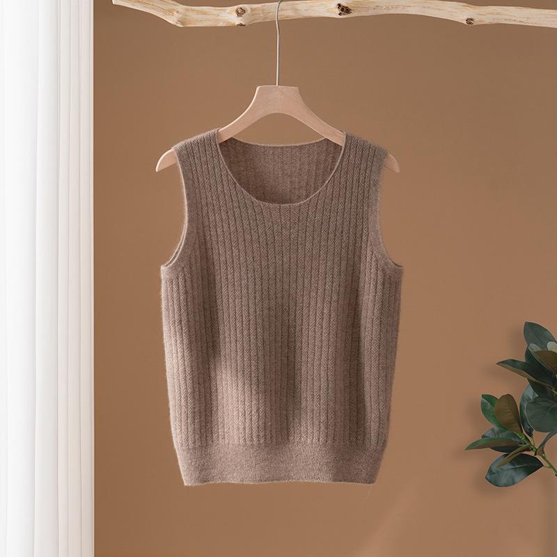 Women's 100% Pure Cashmere Round Neck Sleeveless Knit Vest for Autumn/Winter