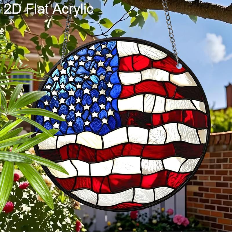 2D Flat Acrylic American Flag Suncatcher, Stained Glass Window Decor, Patriotic 4th of July Gift for Home