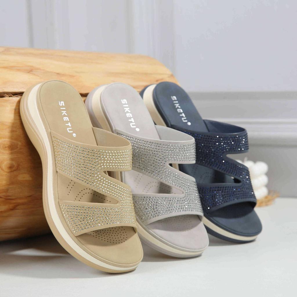 Shoes for Women Summer Fashion Slip on Platform Sandals Wedges Comfortable Rhinestone Women Sandals Slippers Women