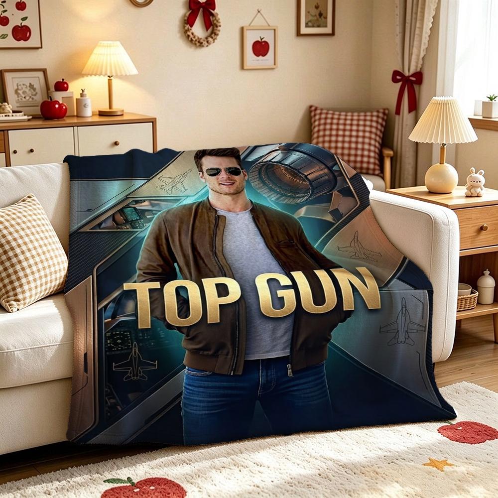 Top Gun Style Fighter Jet Pilot Poster Pattern Theme Flannel Blanket Skinfriendly Warm Throw Blanket For Living Room Office Nap Home Party Decor