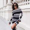 Women's Autumn Temperament Flared Sleeve Matching Color Striped Knitted Slim-fit Slim-waisted Dress