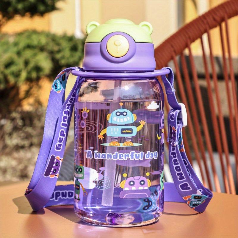 Cute Cartoon Plastic Water Cup With Straw Cup Summer Portable Sports Water Bottle For Outdoor Camping Travel Universal Drinkware