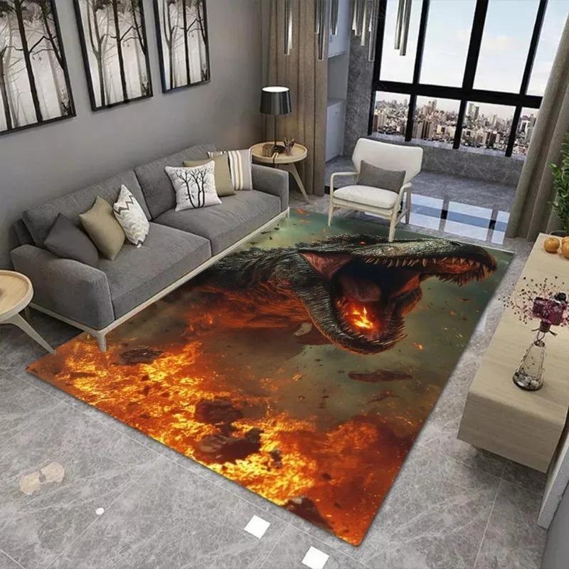 Flame Dinosaur Printing Large-area Carpet Suitable for Living Room and Bedroom Mats Anti Slip Wear-resistant Soft Rug Beautiful