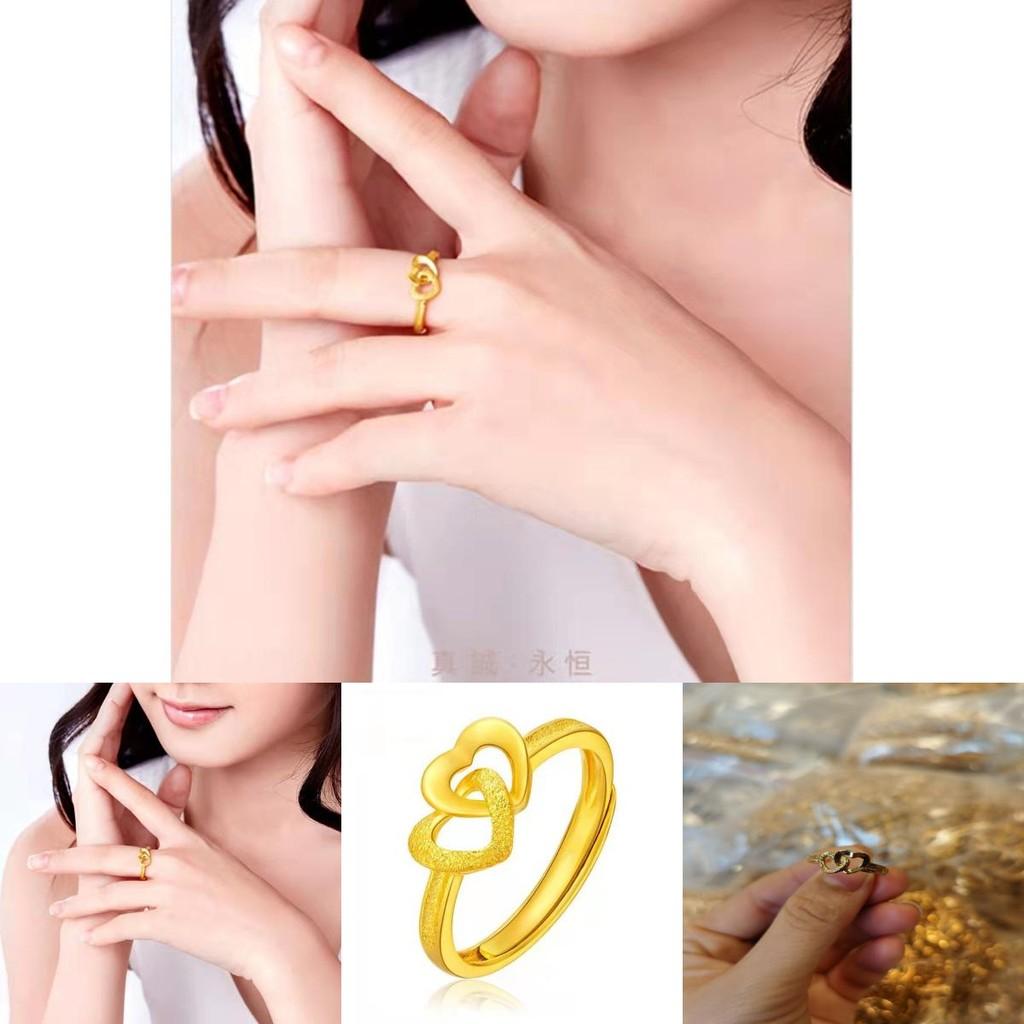 Delightful Gold-plated Adjustable Ring Featuring Double Heart Shape Enchanting Jewelry For Ladies