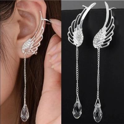 Engelsflügel Kristall Hängeohrringe Lange Hängeohrstecker Silberbeschichtet Modeschmuck Für Frauen