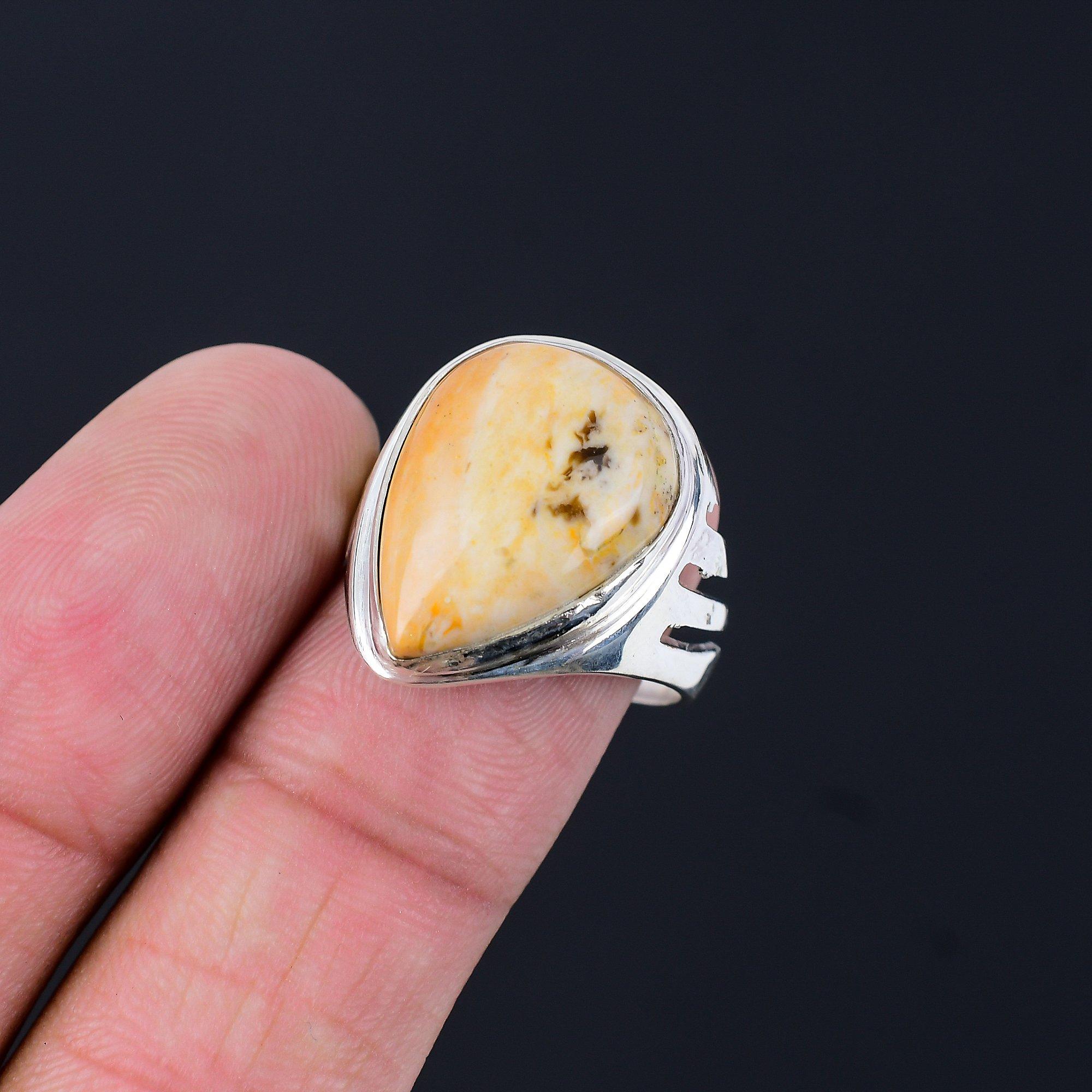 Sterling Silver Pear Peanut Wood Jasper Gemstone New Stackable Promise Ring US 9 9