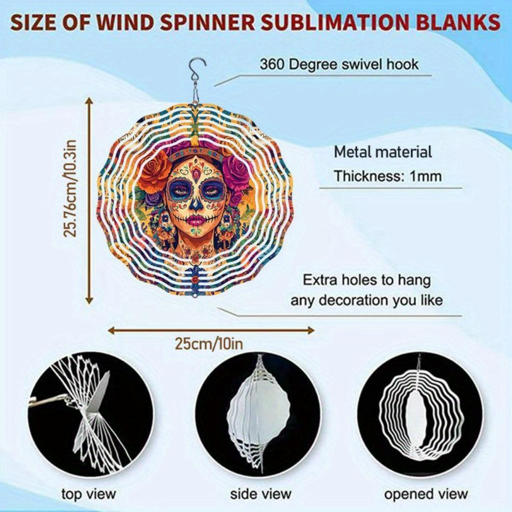 2D Mandala Wind Chime with Colorful Day of the Dead Skull Design Metal Outdoor Garden Decor for Patio Balcony Thanksgiving Christmas Gift