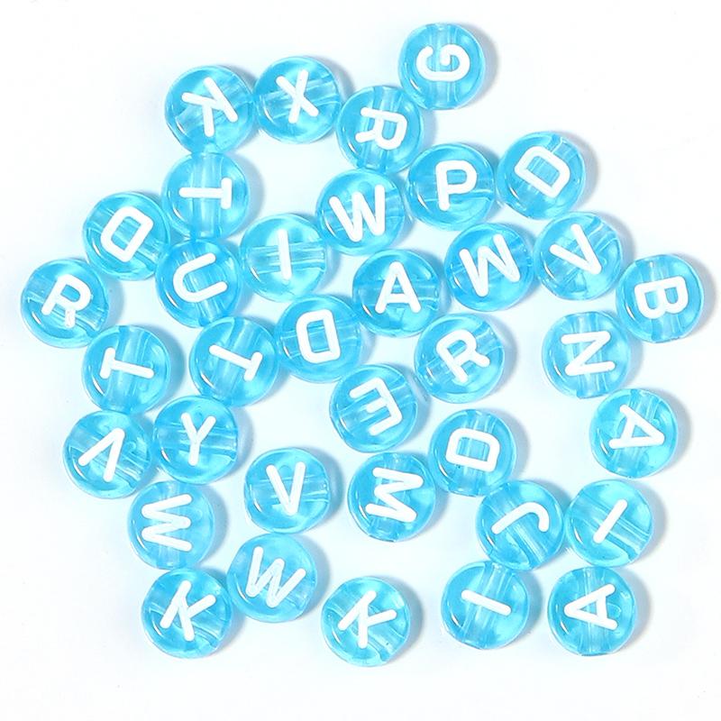 100pcs/Lot 7mm Mixed Letter Acrylic Beads Colored Transparent Round Flat Spacer Alphabet  Beads For DIY Craft Bracelet Necklace