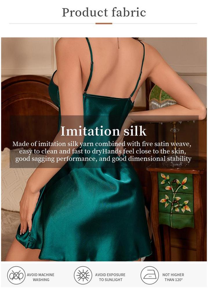 Camisón de seda para mujer – Color liso, Ligero, Cómodo, Ropa de dormir de verano