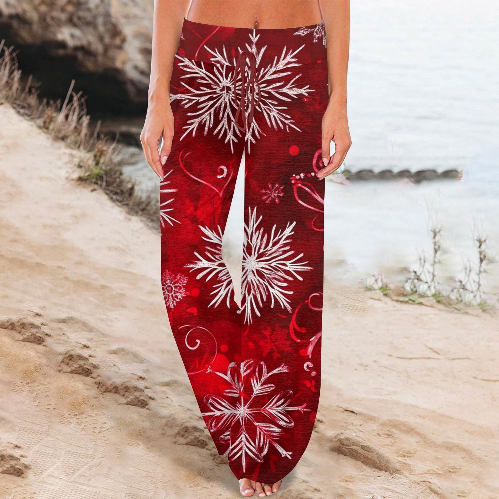 

Женские удобные брюки-слип с рождественским принтом, широкие брюки на шнурке, повседневные брюки M красный