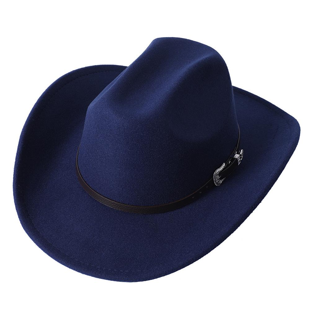 Cowboy hat European and American style big cowboy hat monochrome felt hat men and women big brim outdoor top hat