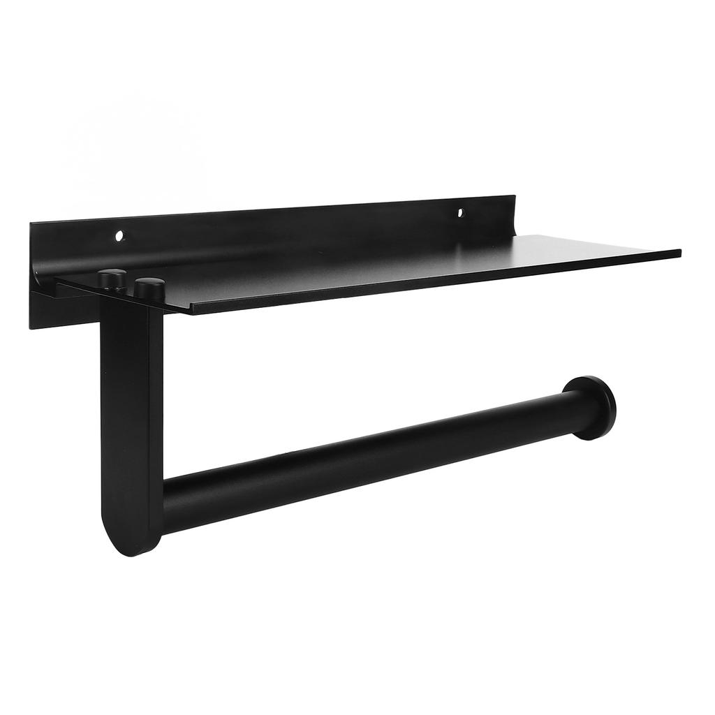 Toilet Paper Holder with Phone Shelf Full Open Design Rust Proof Waterproof Black Tissue Roll