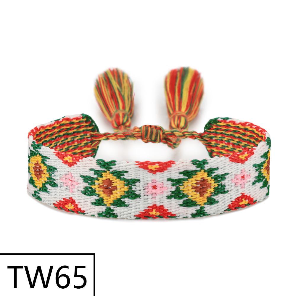 Handmade Bohemian Embroidered Logo Tassel Bracelet - Ethnic Style Friendship Band
