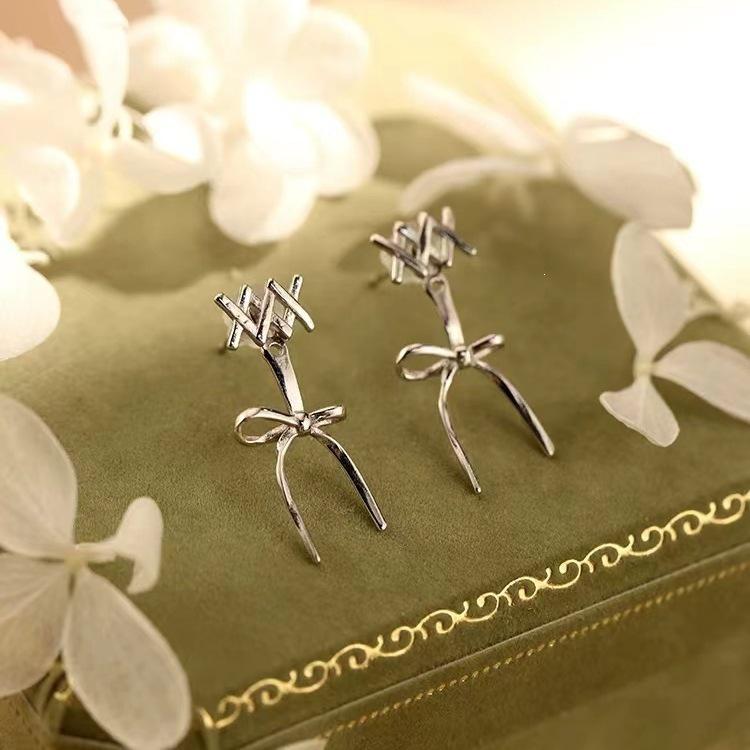 925 Sterling Silver Lace-up Bow Earrings for Women - Simple Niche Design, 2024 Style