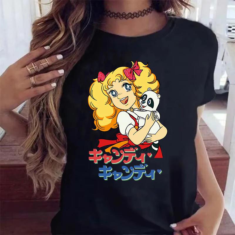 Kawaii Candy Candy Anime Summer Top Tshirt Femen Print T Shirt Grunge Anime Manga T Shirt Top Tees Graphic Aesthetic