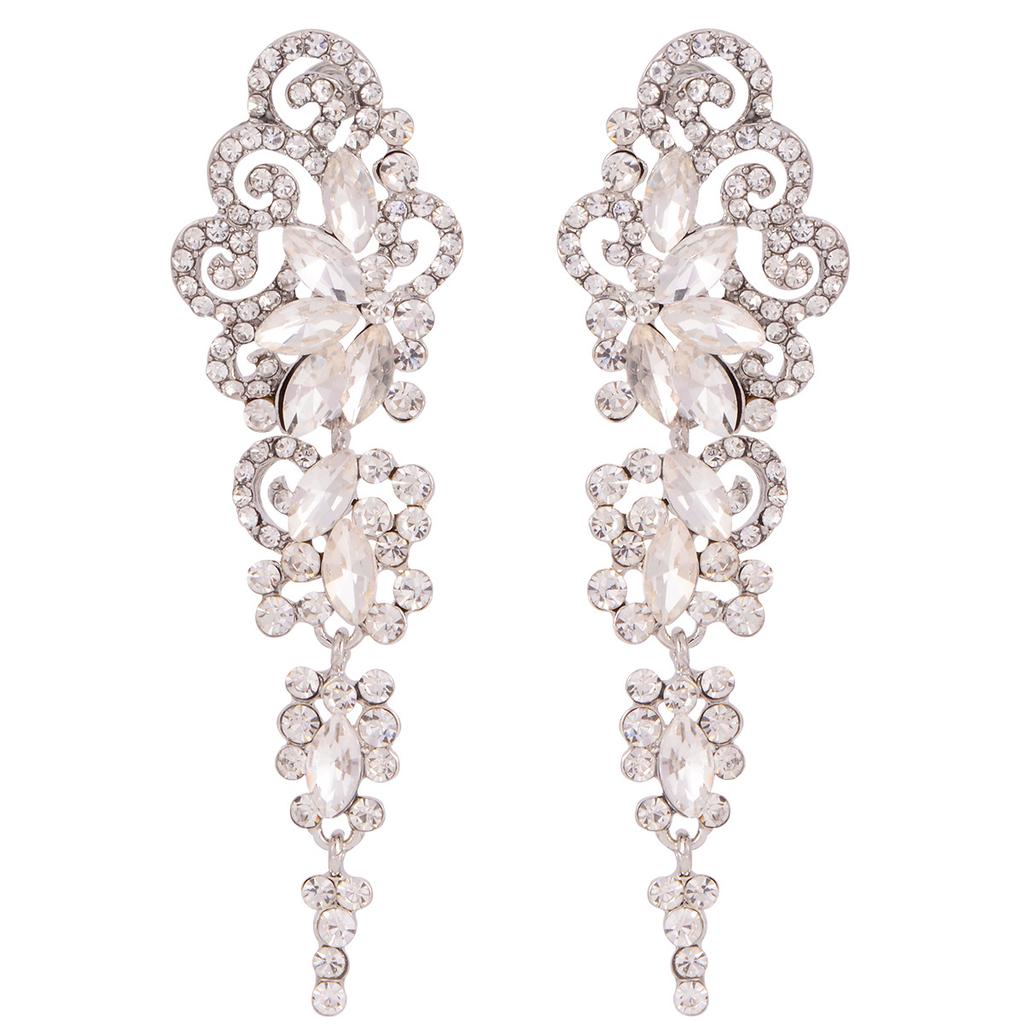 Explosive Full Diamond Elegant Earrings Exaggerated Flower Symmetrical Long Tassel Earrings