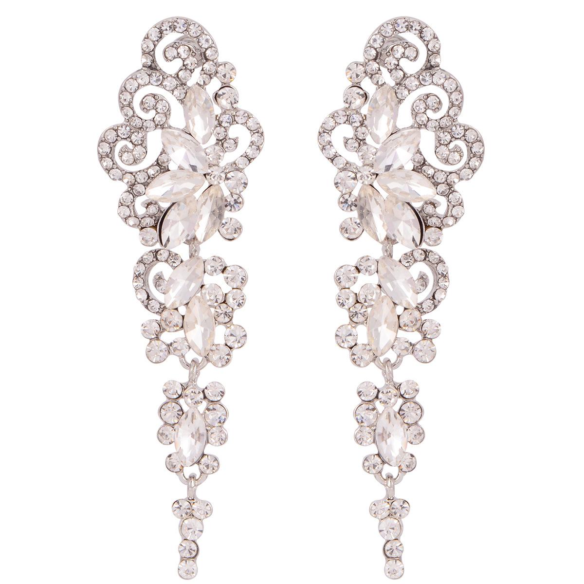 Explosive Full Diamond Elegant Earrings Exaggerated Flower Symmetrical Long Tassel Earrings белый