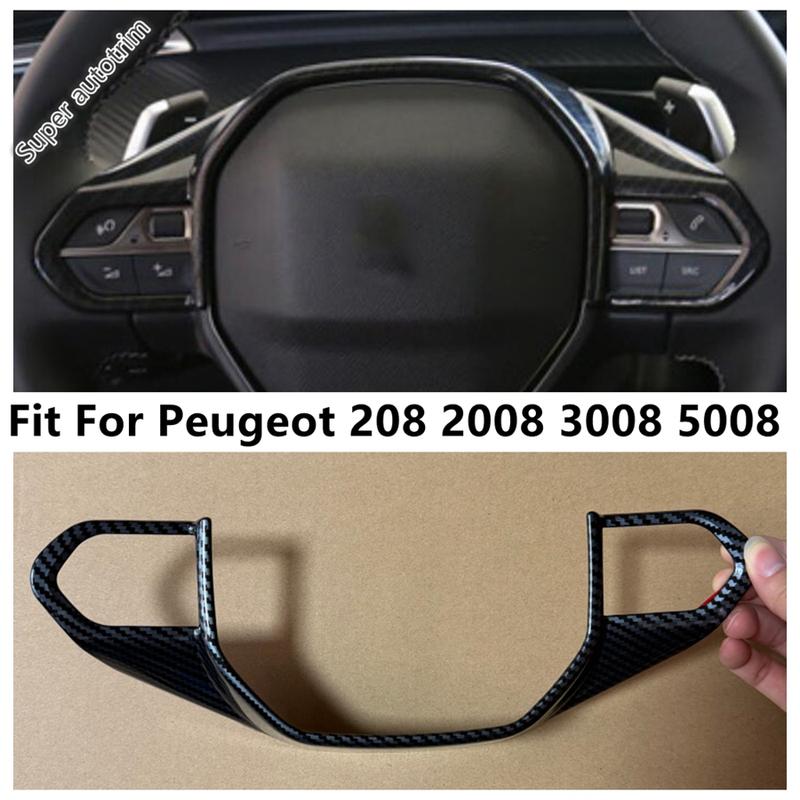 Panneau de Cadre de Volant de Voiture Couvercle de Garniture de Décoration Pour Peugeot 208 2008 3008 5008 ABS Style Fibre de Carbone Accessoires Intérieurs