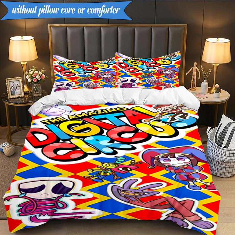 3PCS Colorful Digital Circus Bedding Set,Including 1pc Duvet Cover And 2pcs Pillowcases Perfect for Bedroom, Dormitory, Fan Christmas gift