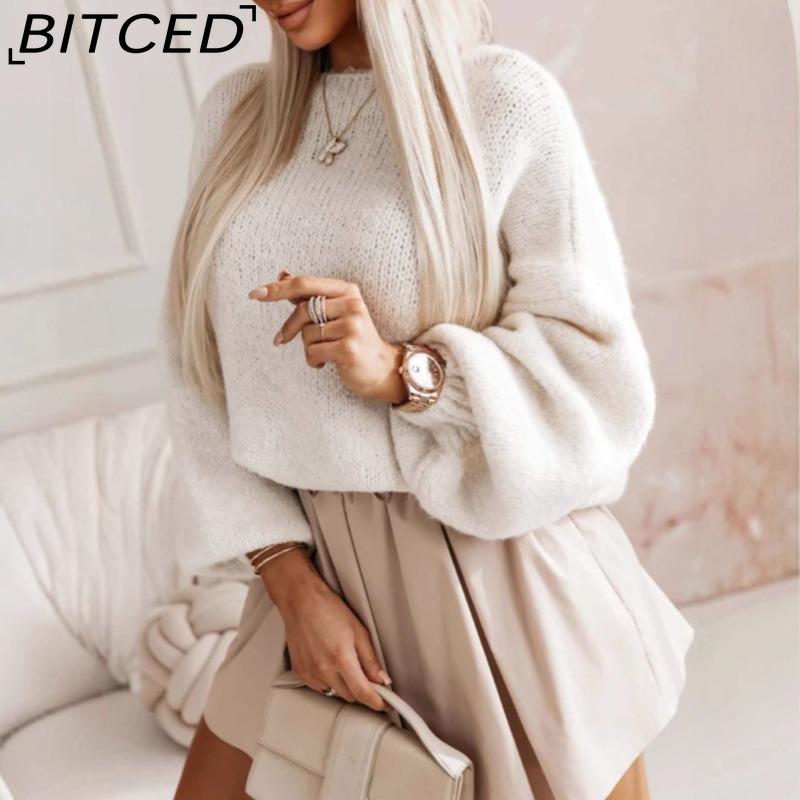 BITCED Herbst/Winter Fliege Damen Strickpullover Sexy Rückenfrei Locker Geschnittenes Strickoberteil