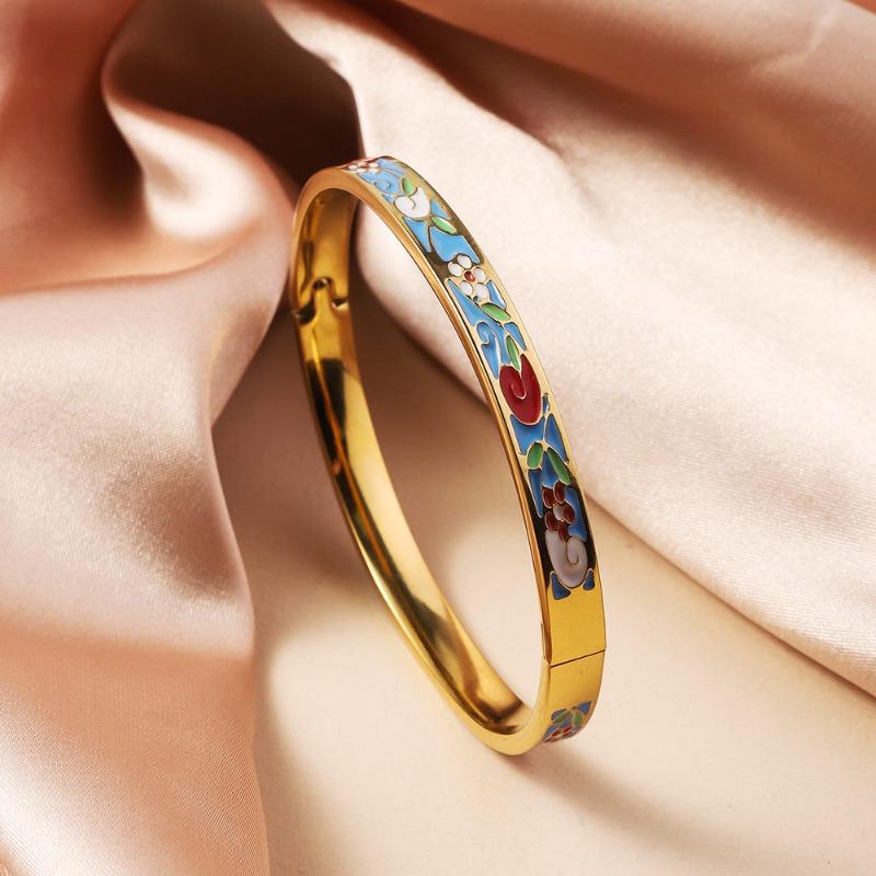 Hot-selling Titanium Steel Enamel Painted Bracelet K Vacuum Electroplating Women's Retro Personalized Oil Drip Titanium Steel Bracelet