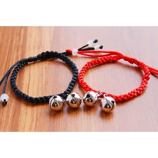 Couple Bell Hand Rope Platinum Plated Silver Jewelry Bracelet Popular Women'S Bracelet Natal Red Rope Jewelry