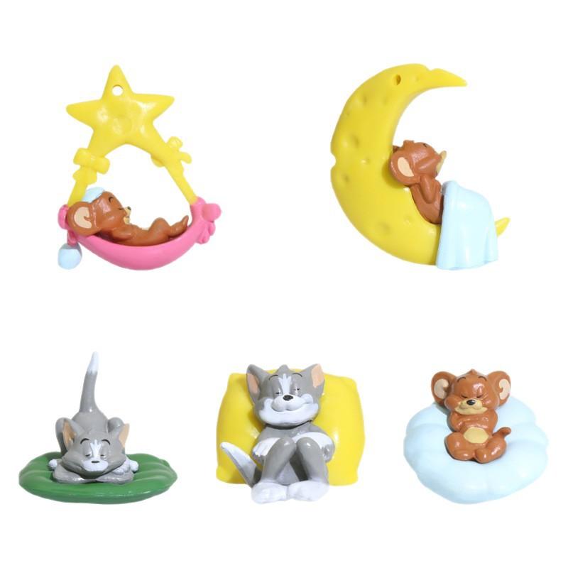 PVC Sleeping Tom and Jerry Car Ornament, Sweet Sleep Dolls for Car Interior Decoration, Cute Cartoon Dashboard Figurine