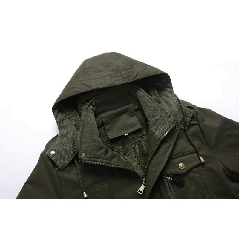 Winter Hooded Long Warm Parkas Fleece Down Jackets   Outdoor Tooling Casual Jackets Men Multi Pockets