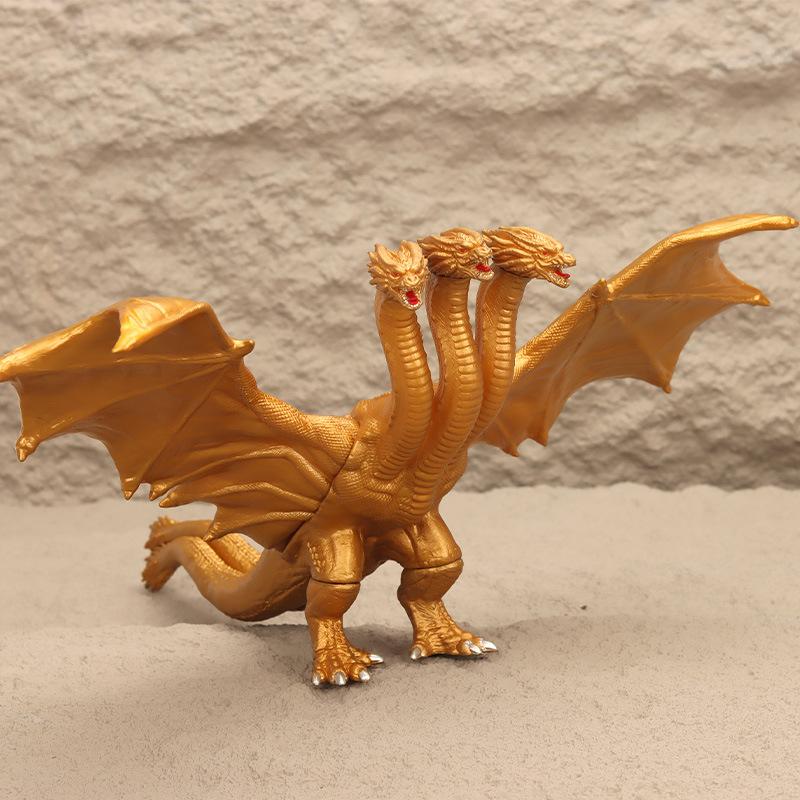 Godzilla King Ghidorah Dragão de Três Cabeças Dinossauro Dourado Figura de Ação com Articulações Móveis Modelo Colecionável Ornamento Presente de Filme